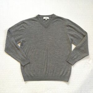 Turnbury Mens Gray V Neck Extra Fine Merino Wool Sweater XLT
